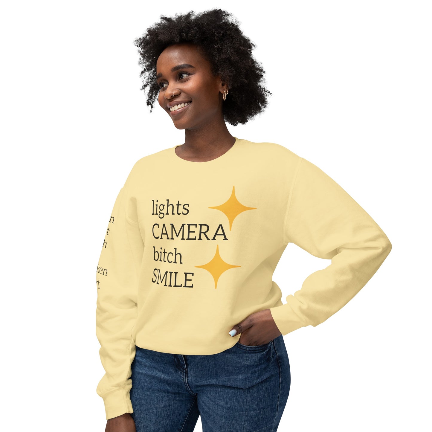 Lights Camera Bitch Smile Sweatshirt! All Colors and Sizes Unisex Lightweight Crewneck Sweatshirt