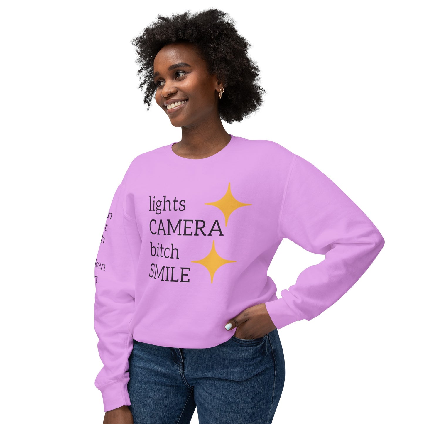 Lights Camera Bitch Smile Sweatshirt! All Colors and Sizes Unisex Lightweight Crewneck Sweatshirt