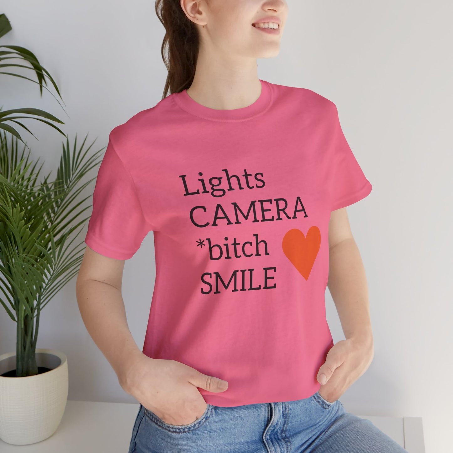 Lights Camera Bitch Smile All Sizes All Colors Unisex Jersey Short Sleeve Tee