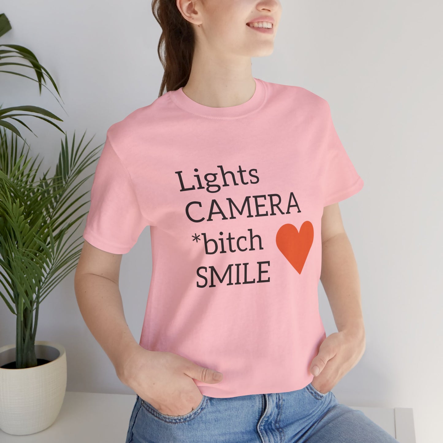 Lights Camera Bitch Smile All Sizes All Colors Unisex Jersey Short Sleeve Tee