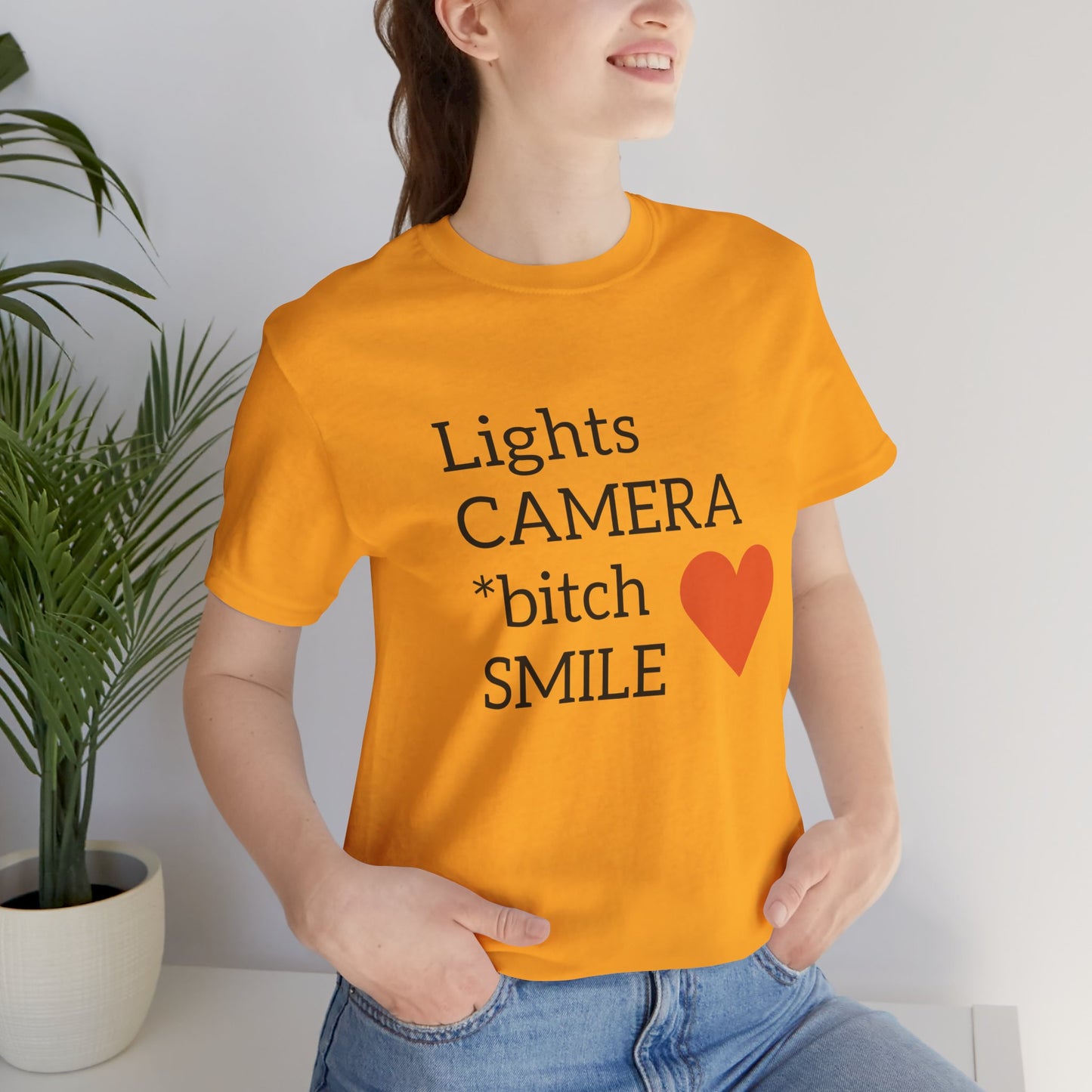 Lights Camera Bitch Smile All Sizes All Colors Unisex Jersey Short Sleeve Tee