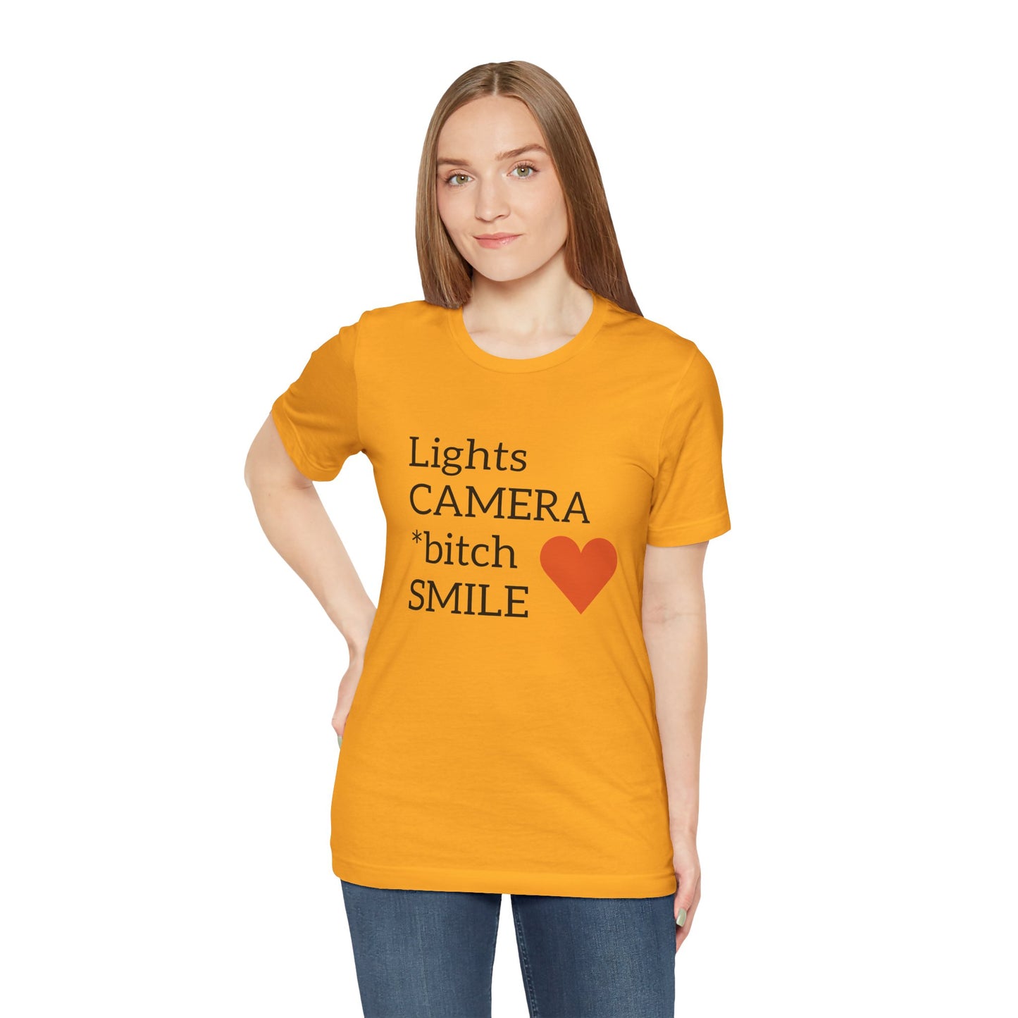 Lights Camera Bitch Smile All Sizes All Colors Unisex Jersey Short Sleeve Tee