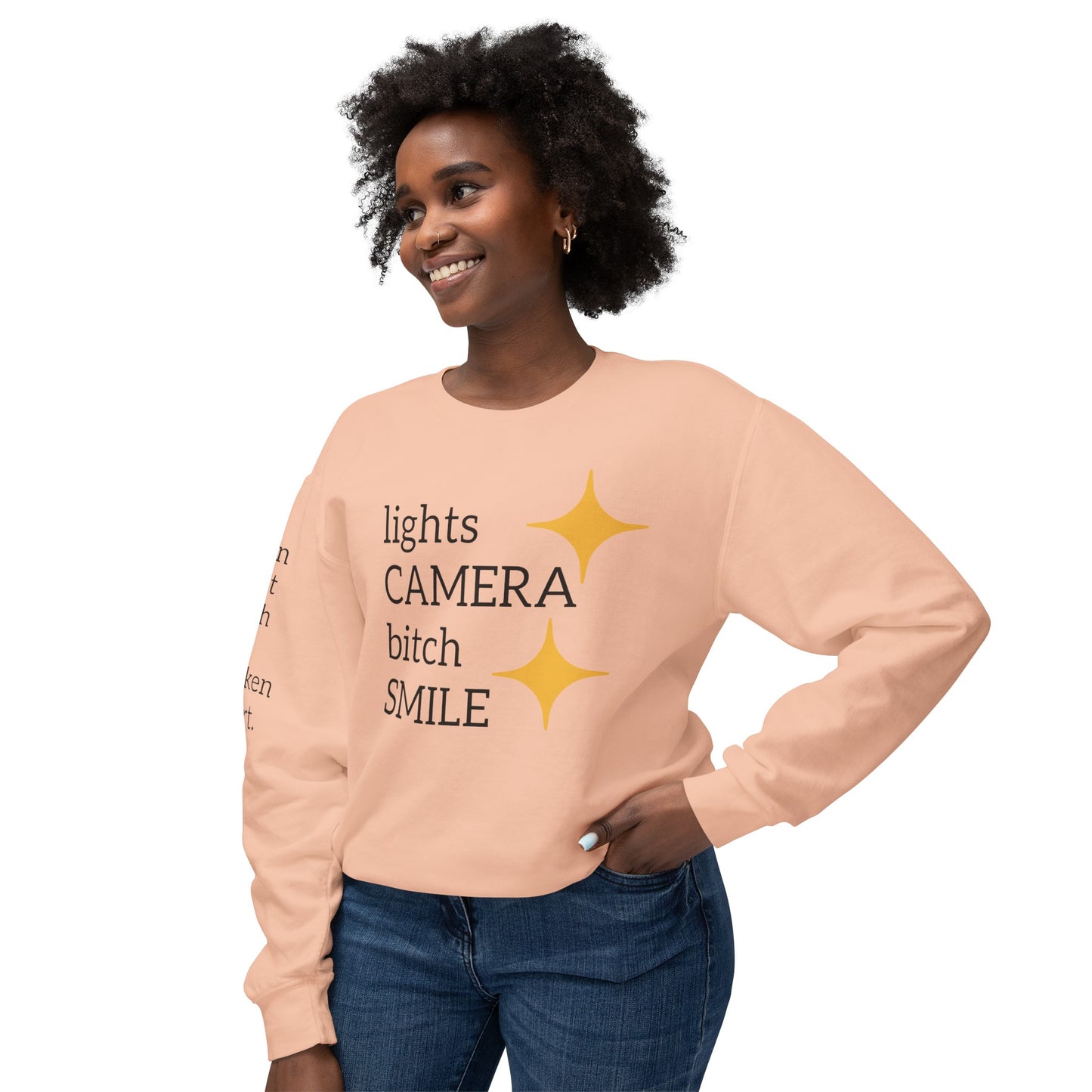 Lights Camera Bitch Smile Sweatshirt! All Colors and Sizes Unisex Lightweight Crewneck Sweatshirt