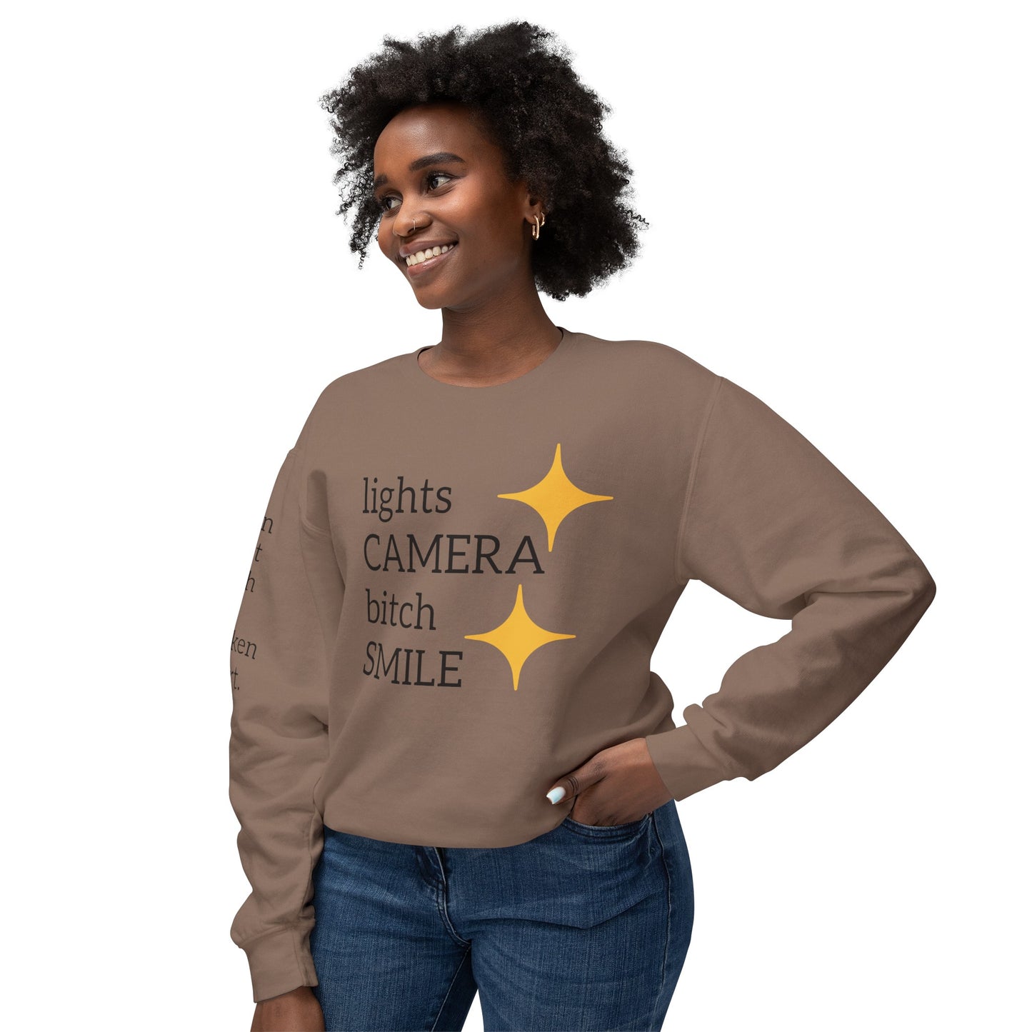 Lights Camera Bitch Smile Sweatshirt! All Colors and Sizes Unisex Lightweight Crewneck Sweatshirt