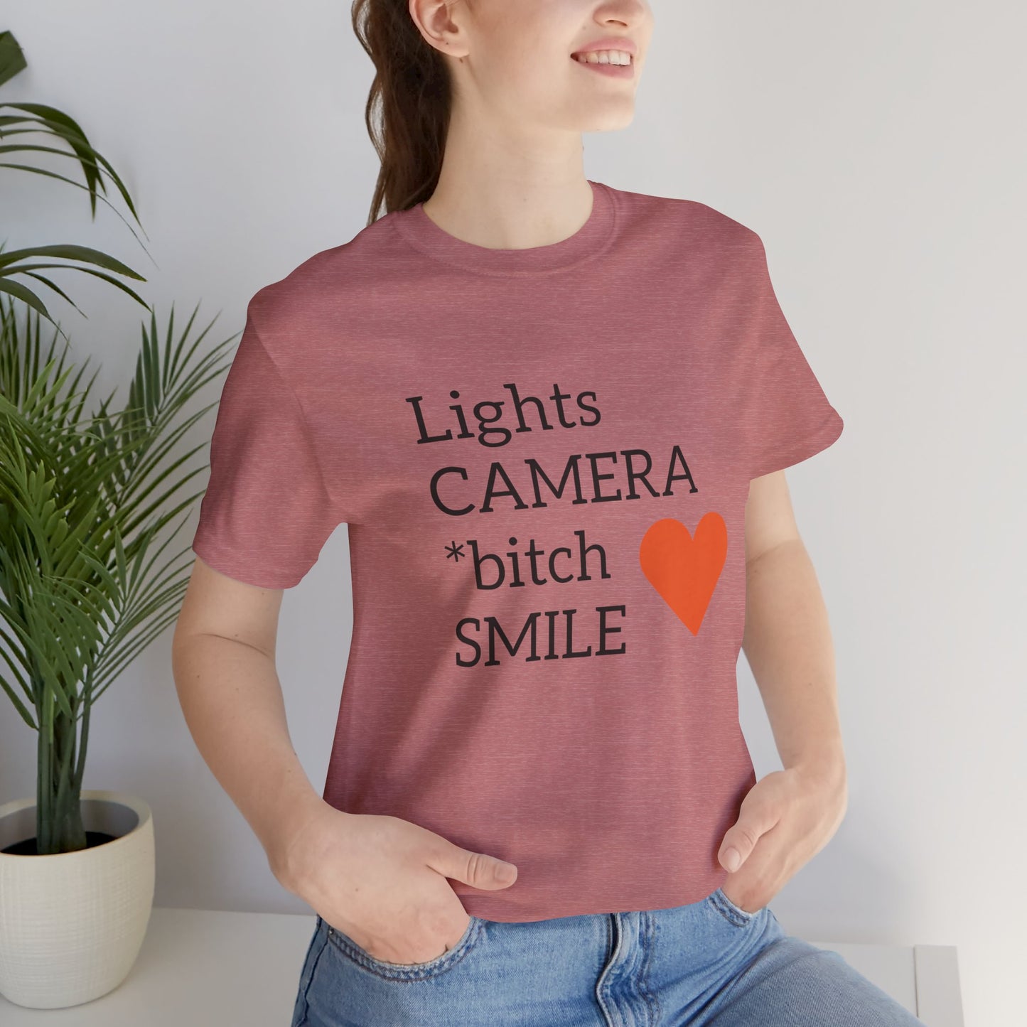 Lights Camera Bitch Smile All Sizes All Colors Unisex Jersey Short Sleeve Tee