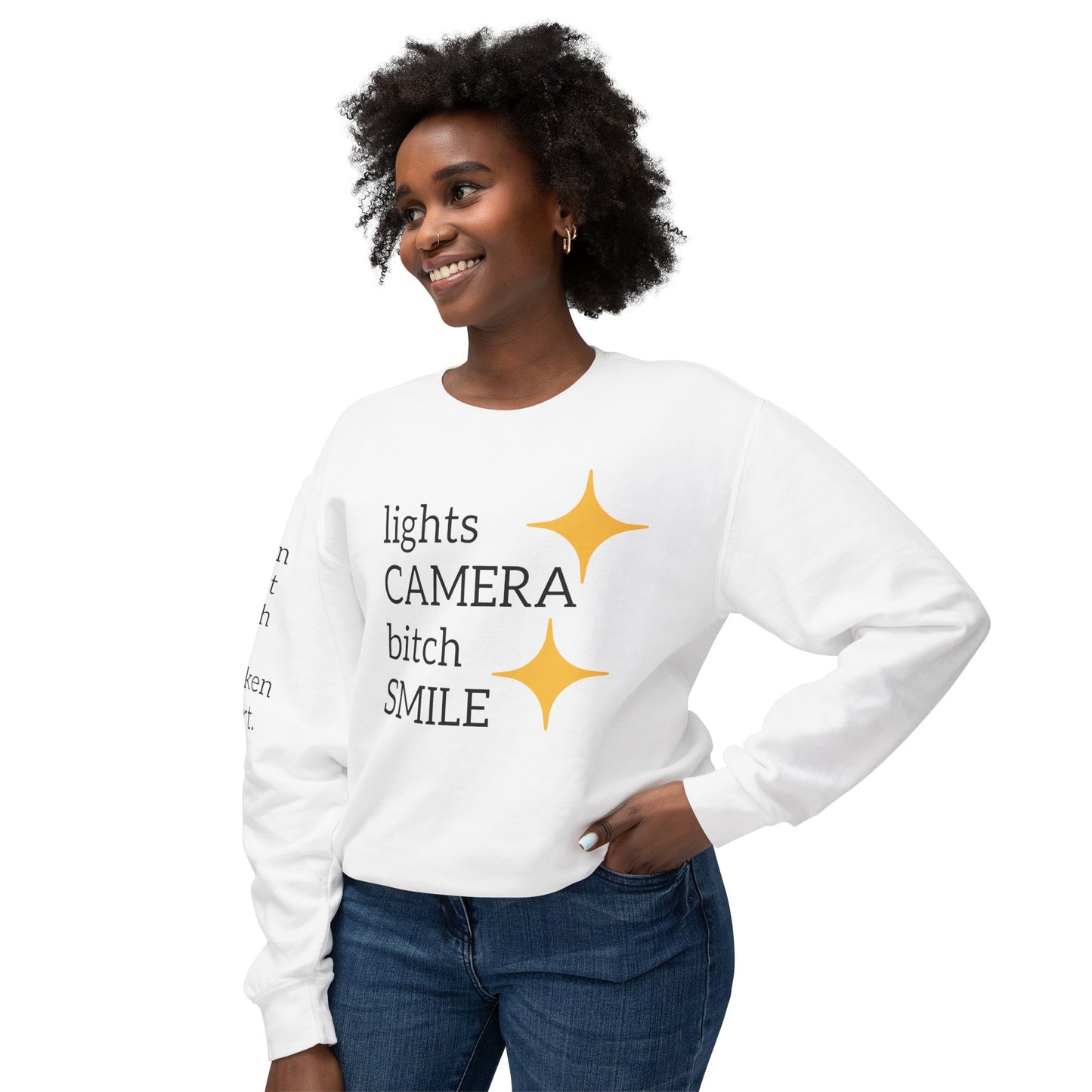 Lights Camera Bitch Smile Sweatshirt! All Colors and Sizes Unisex Lightweight Crewneck Sweatshirt