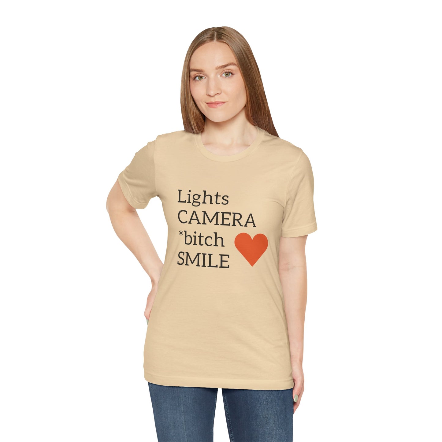 Lights Camera Bitch Smile All Sizes All Colors Unisex Jersey Short Sleeve Tee